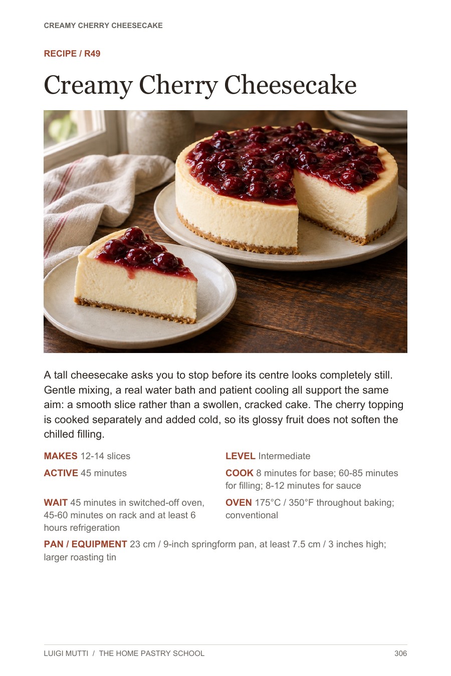 Page 306: cheesecake photograph and recipe planning information
